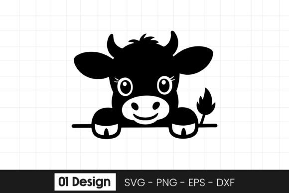 Cute Peeking Cow with Flower Clipart SVG