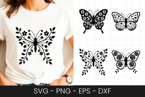Floral Butterfly Artistic Design SVG PNG