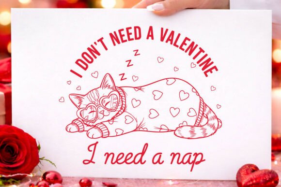 Valentine's Nap Cat SVG with Heart Love