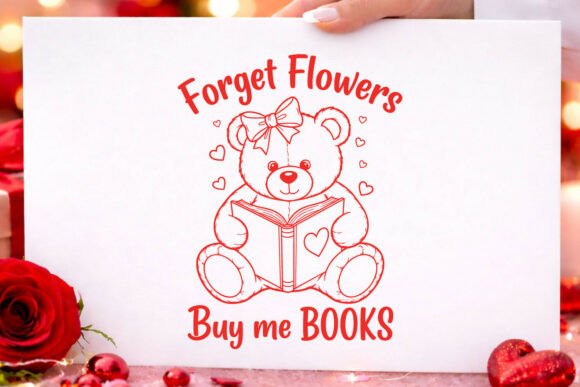 Valentines SVG Flowers Bear Reading Book